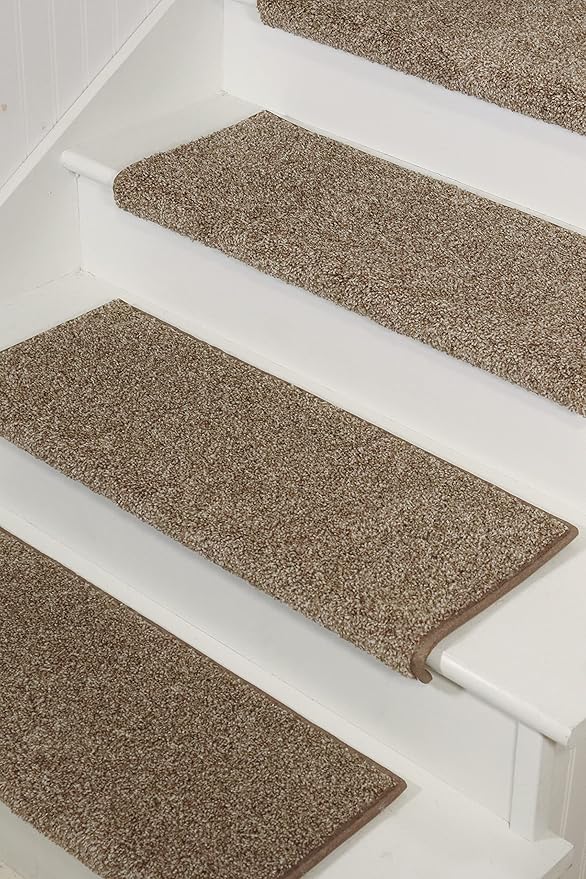 Oak Valley Designs™ Rounded Bullnose Carpet Stair Treads - Anti Slip Indoor Stair Mats for Wooden Stairs, Style: Stoney Brook, Dove 31" W X 9.75" D (Set of 14)