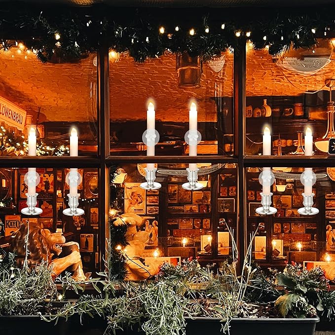 YAUNGEL Window Candles, 6 Pack LED Battery Operated Christmas Candles for Windows with Remote Electric Candle Lights with Removable Candle Holders Suction Cups for Christmas Decorations, Silver
