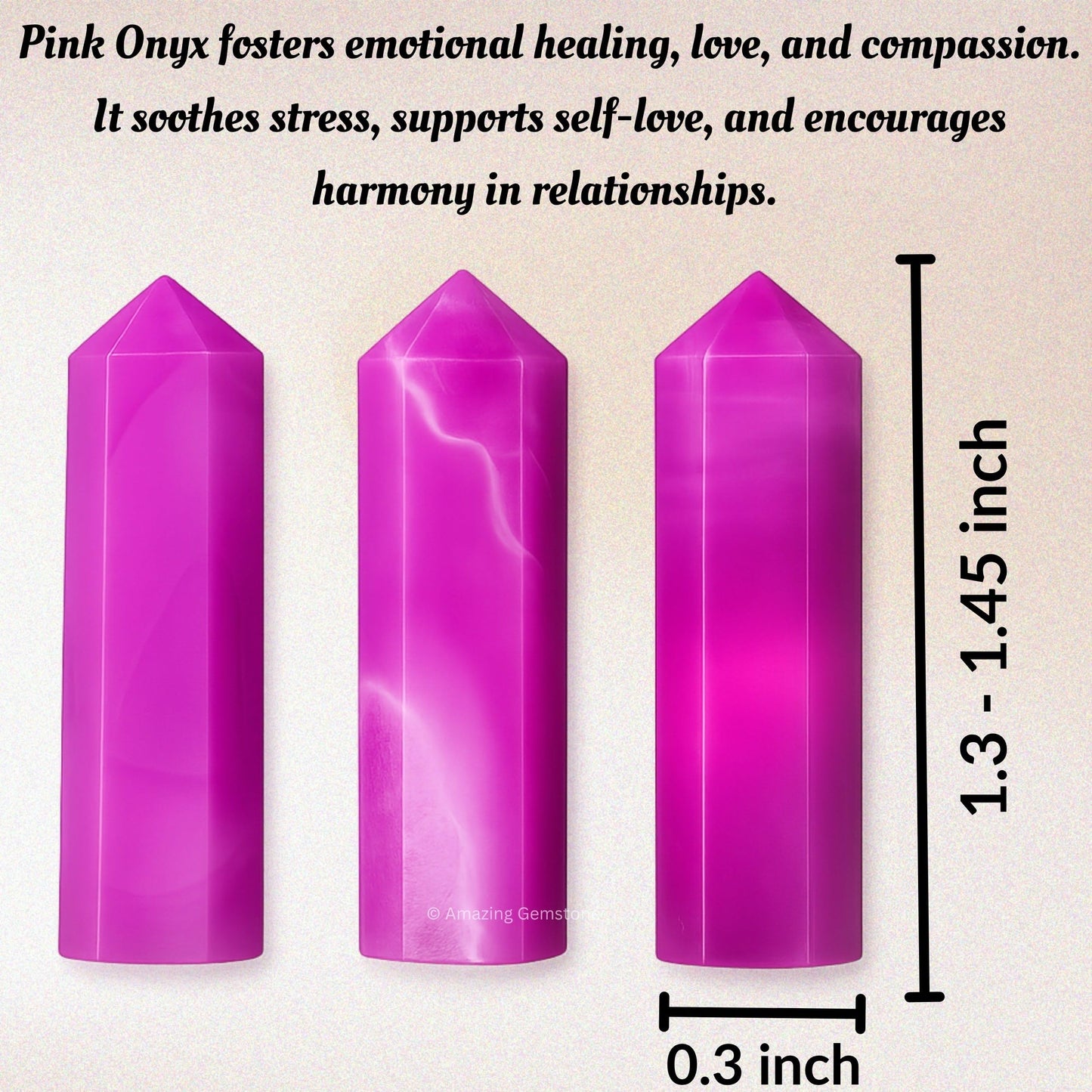 Amazing Gemstone Pink Onyx Crystal Points Bulk Healing Crystals & Stones - Pack of 3 Single Terminated Healing Wand Point Bulk Crystals for Crafts, Crystal Grid, DIY Work - Premium Crystals
