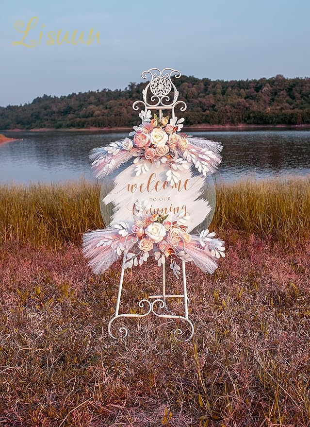 Wedding Arch Flowers, Artificial Floral Decor for Wedding Ceremony & Reception, Standard Size Large Flower Swag Set for Backdrop & Welcome Sign, Pack of 2 (Flesh Pink Pampas)