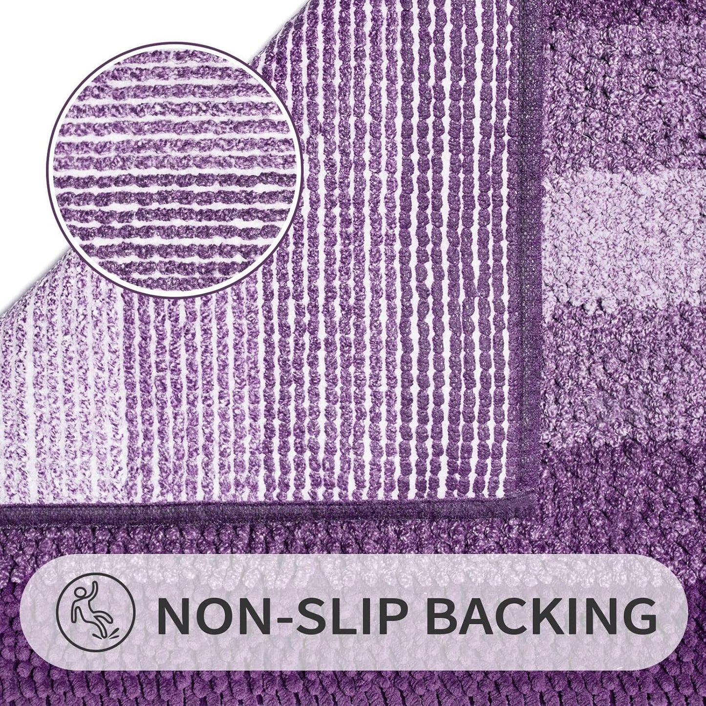 Gibelle Purple Bathroom Rugs, Luxury Chenille Bath Mat, Small Non Slip Shower Rug and Bath Room Floor Mats, Machine Washable, Quick Dry Bathmat, Soft Cozy Plush Rug for Tub, 20" x 32"