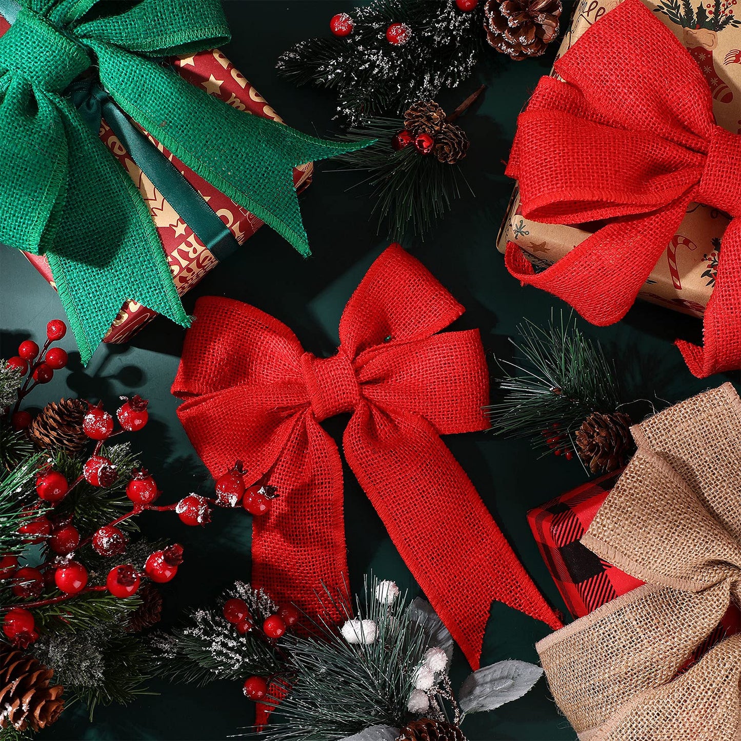 Syhood 12 Rolls Christmas Burlap Wired Edge Ribbons 2.4 Inch Wide 45.6 Yards for Christmas Bow DIY Craft Gift Wrapping Wreath Making Holiday Party Decorations