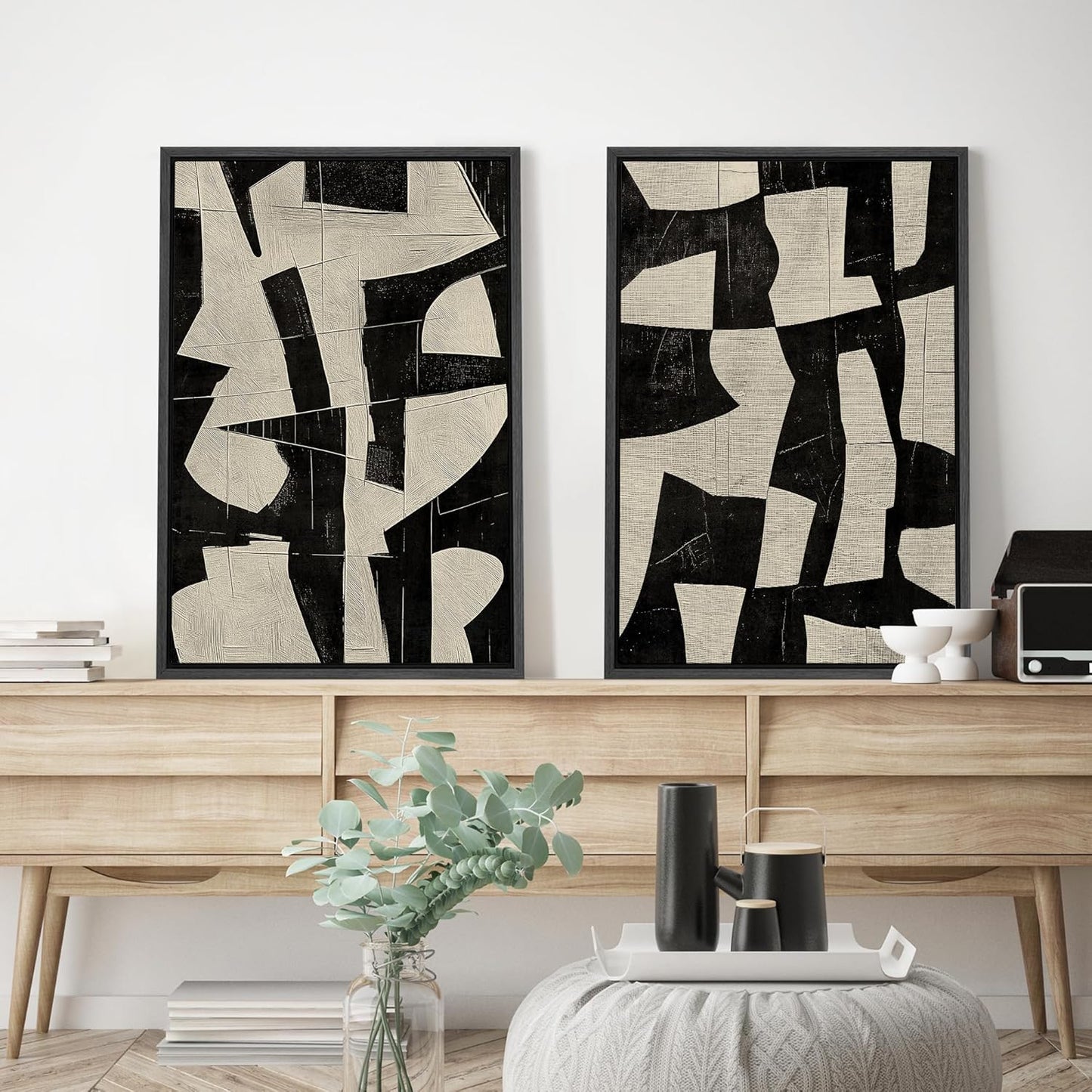 SIGNWIN Framed Canvas Print Wall Art Geometric Abstract Warm Tones with Gold Accent Illustrations Modern Art Decorative Contemporary for Living Room, Bedroom, Office - 24"x36"x2 Black