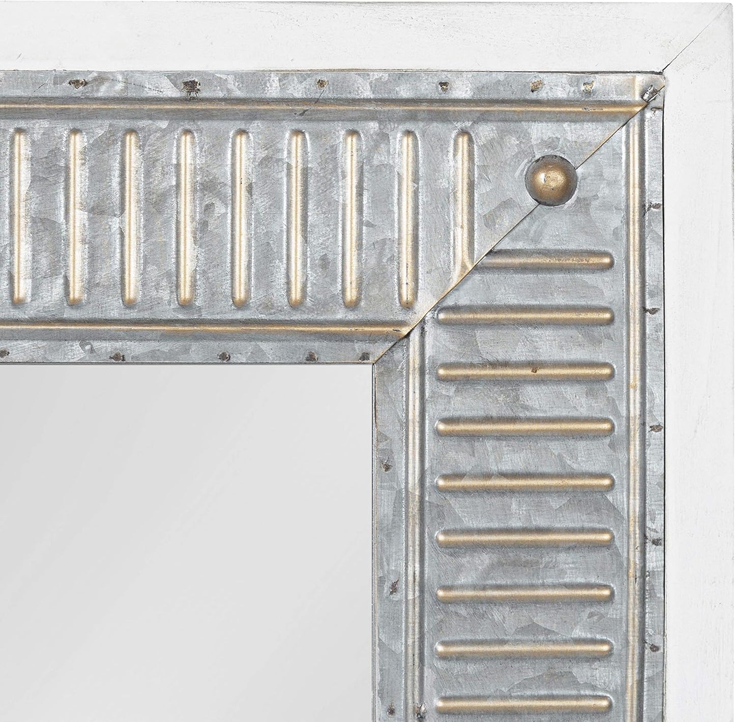 Kate and Laurel Deely Farmhouse Wall Mirror, 27 x 39, White and Silver, Rustic Wall Decor with Galvanized Metal Frame