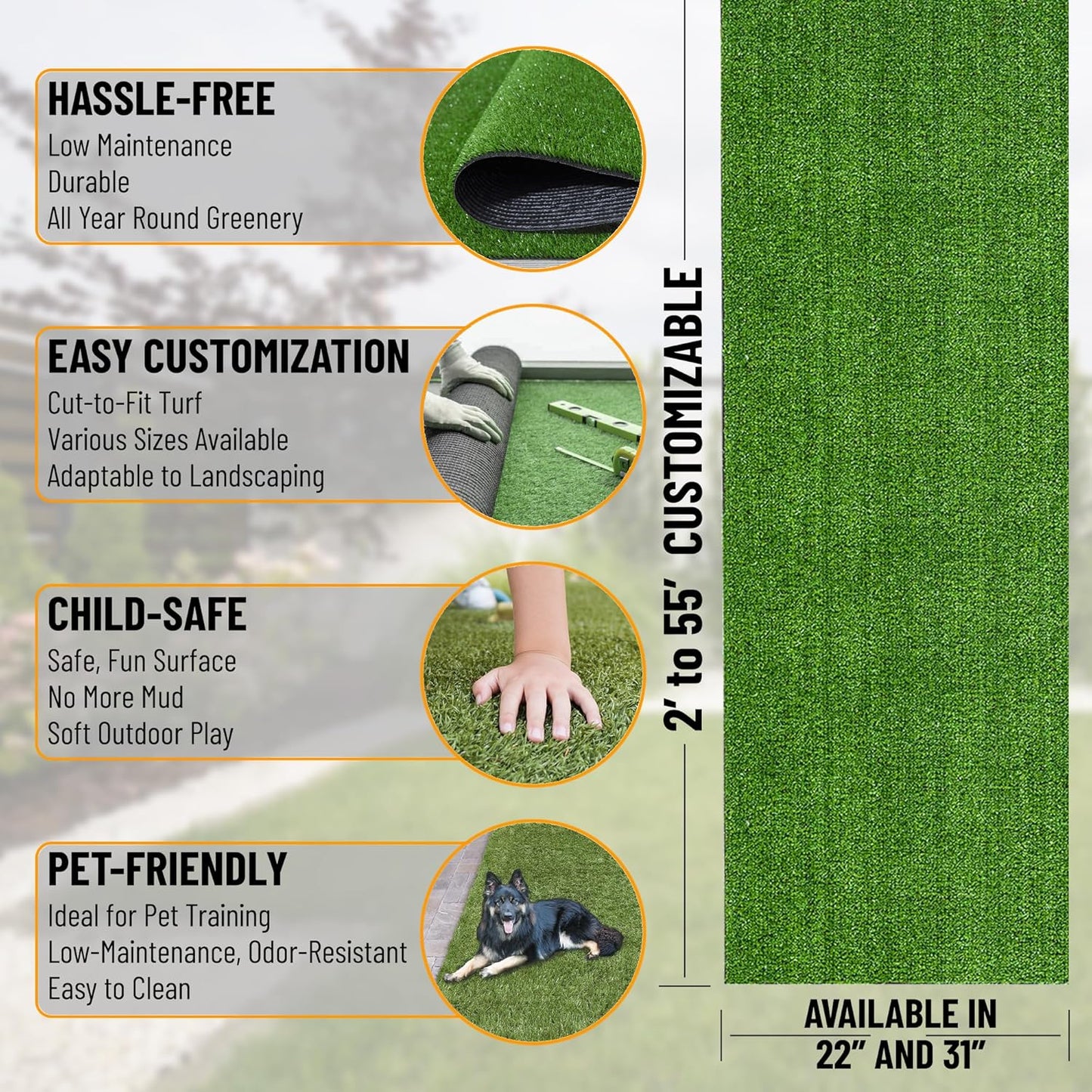 Ottomanson Artificial Grass Turf 22" x 2' Indoor Outdoor Faux Grass Rug with Drainage Holes, Customizable with Extra Long Size Options, Perfect for Patio Lawn Balcony Weddings Photoshoot Backdrop