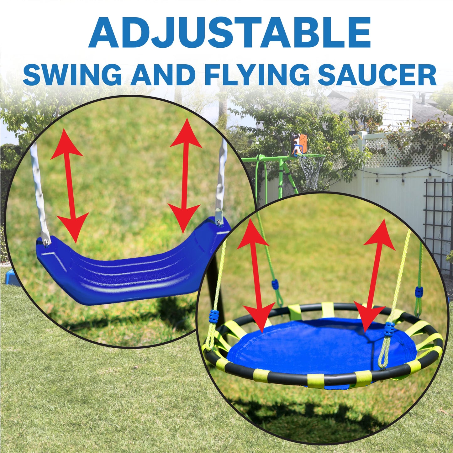FITNESS REALITY KIDS Sports Outdoor 8 Station Playground Set, Includes Swing Set, Slide, Monkey Bars, Basketball Hoop, Trampoline, Soccer and Basketball + Pump, Green