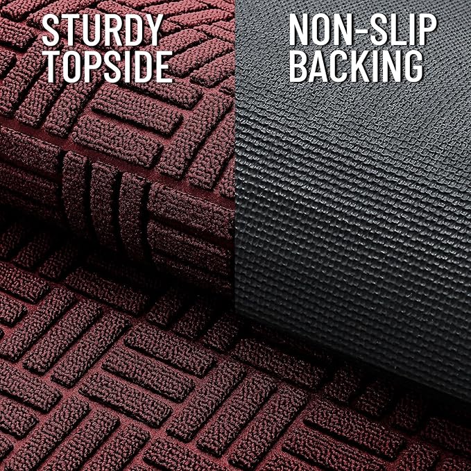 OLANLY Front Door Mat Outside Entrance 47x23, Absorbent, Heavy Duty Sturdy Natural Rubber Doormat Indoor Outdoor, Non-Slip, Stain and Fade Resistant, Low Profile Floor Mat for Entryway, Burgundy