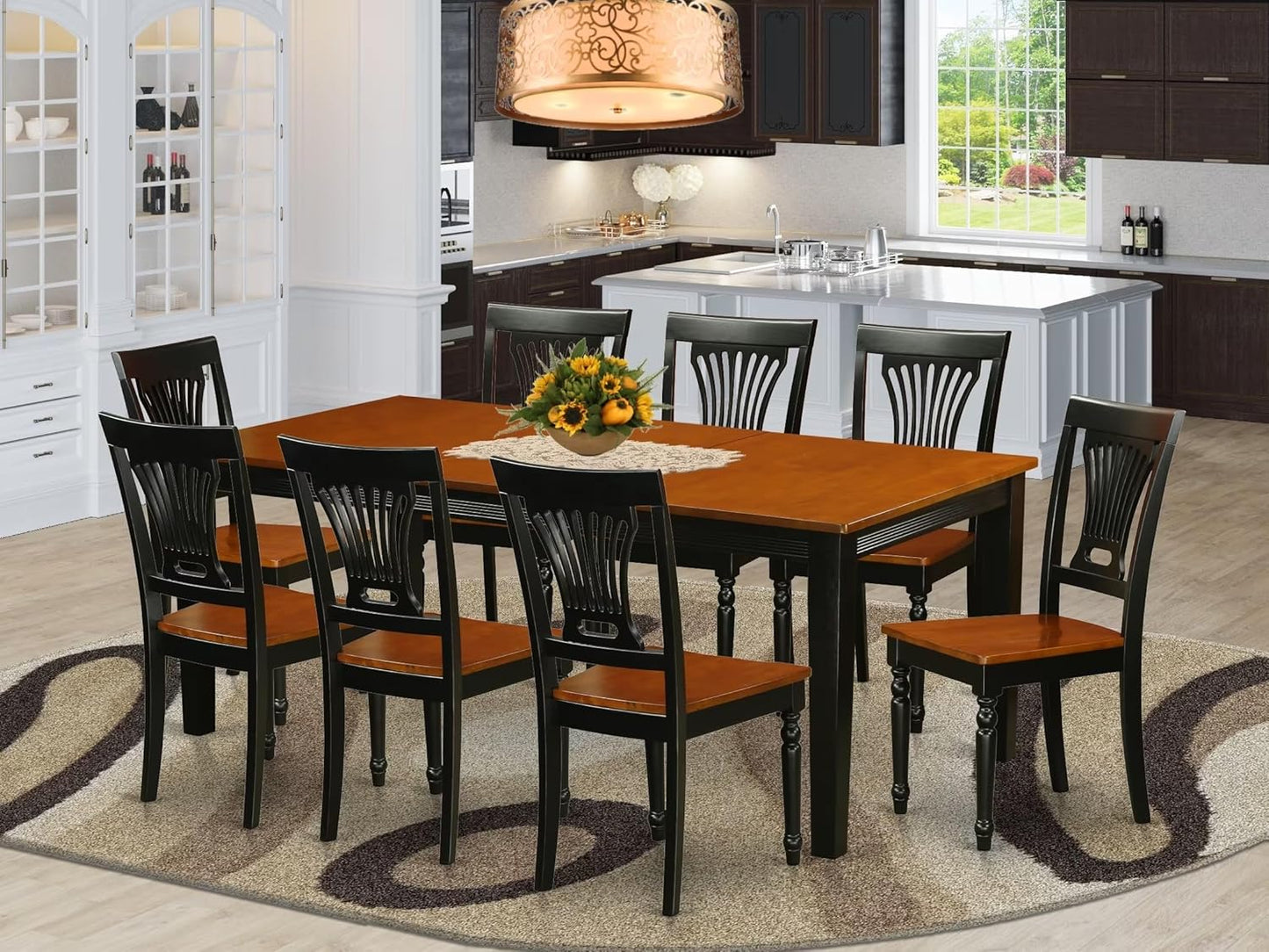 East West Furniture QUPL9-BCH-W 9 Piece Dining Table Set Includes a Rectangle Dining Room Table with Butterfly Leaf and 8 Wooden Seat Chairs, 40x78 Inch, Black & Cherry