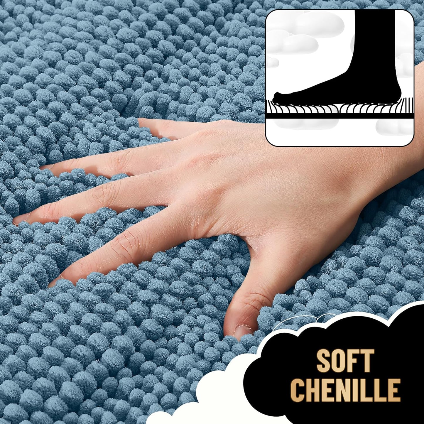OLANLY Thick Bathroom Rugs 30x20, Extra Soft Absorbent Chenille Striped Bath Rugs, Rubber Backing, Machine Wash Dry, Bath Mats for Bathroom Floor, Tub and Shower, Home Decor Accessories, Airy Blue