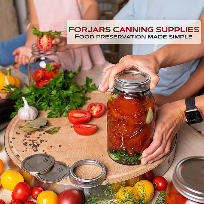 FORJARS - Wide Mouth Canning Lids, 24-Pack – Create Airtight Seals on Mason Jars to Preserve Food for Meal Prep & Emergency Food Storage – 3.4 In. Metal Lids with Silicone Seals – Canning Supplies