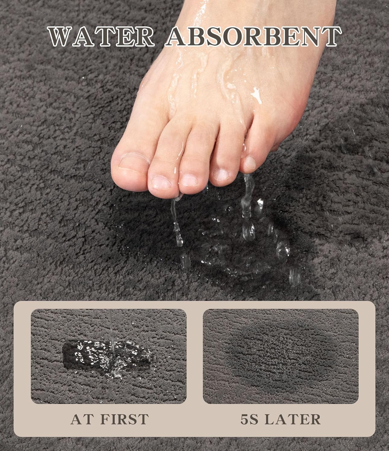 chakme Bathroom Rugs Mat 47x24, Ultra Thin Non Slip Bath Mat Quick Dry Absorbent Bath Mat for Bathroom Floor, (Dark Grey, 47"x24")