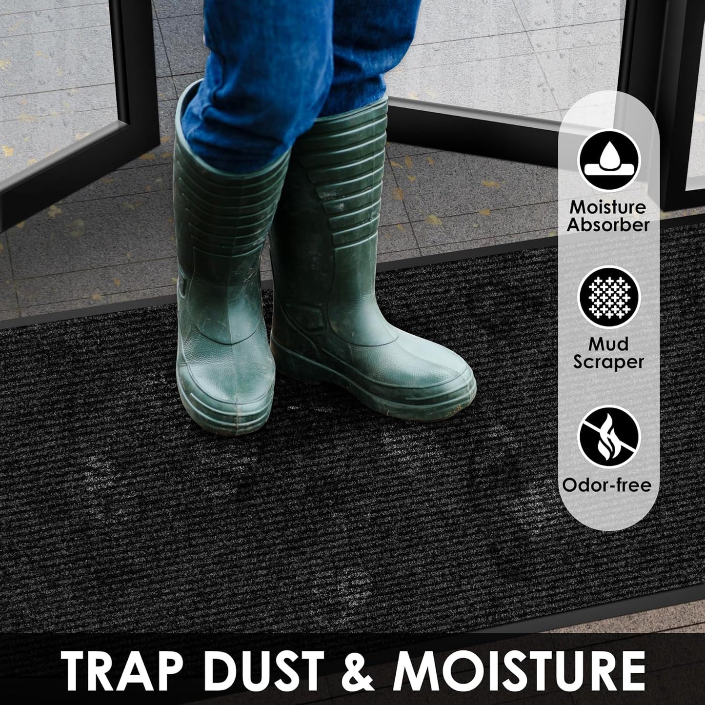 3′ x 21′ Front Door Mat Indoor Outdoor Entrance, Commercial Floor Mat Heavy Duty Dirt Trapper Entryway Doormat, Custom Size Non Slip Rubber Backing Welcome mat, Door Mat for High Traffic Area