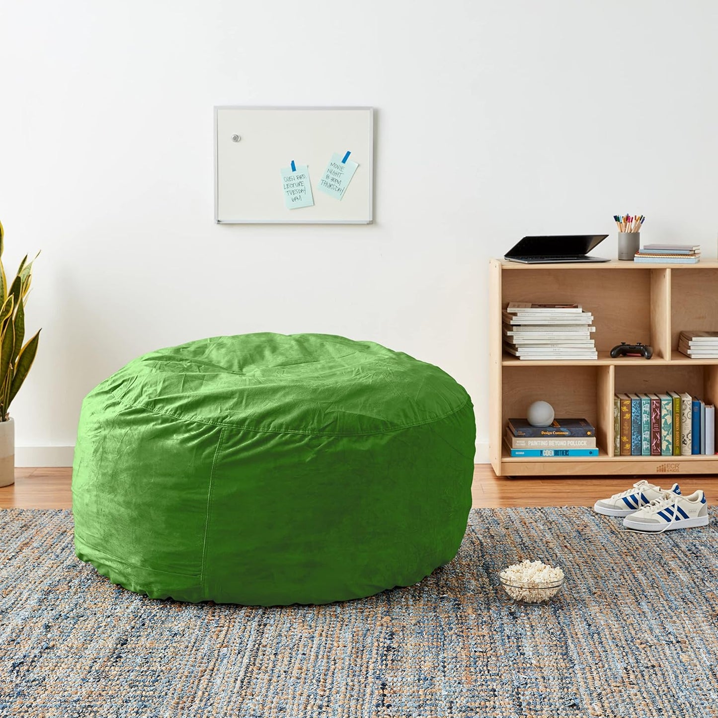 Sofa Sack Bean Bag Chair Cover Only, for Adults and Kids, Without Filling Comfy Fluffy Round or Oval Beanbag Chair Cover Replacement, Lazy Sofa Cover for Reading Chair or Floor Chair, 4-Feet, Lime