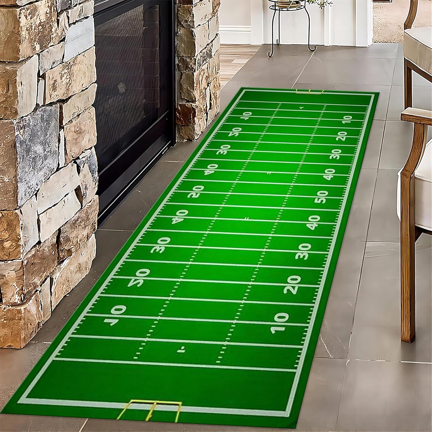 Football Long Hallway Rug Runners, 2.6x10ft, Sports Soccer Runner for Entryway, Thin Low Pile Easy Clean Rugs, Non-Shedding Reduce Noise Washable Non-Slip Carpets for Bedside Family