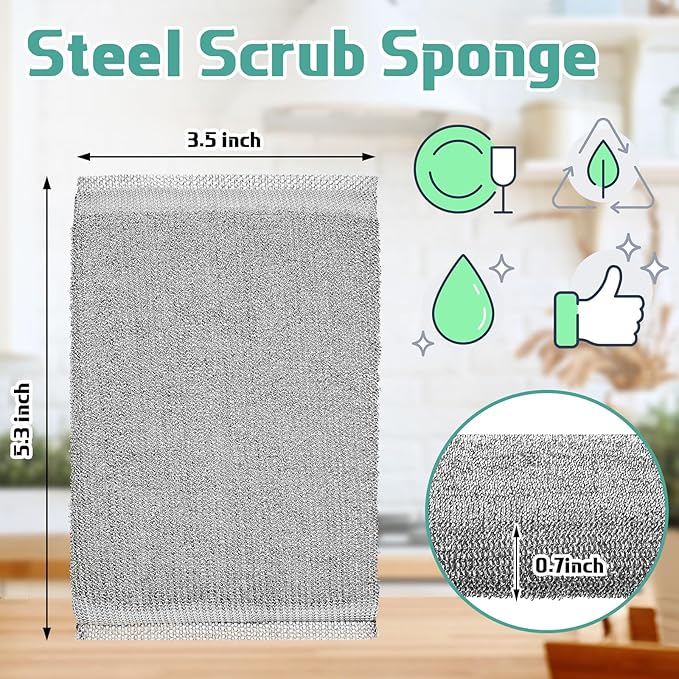 Thyle 12 Pack Steel Scrub Sponges for Dishes Non Scratch Scouring Sponge Multi Use Metal Scrubber Heavy Duty Dish Wash Kitchen Sponge for Pot Dish Washing Hard Surface Cleaning Tools (Gray)