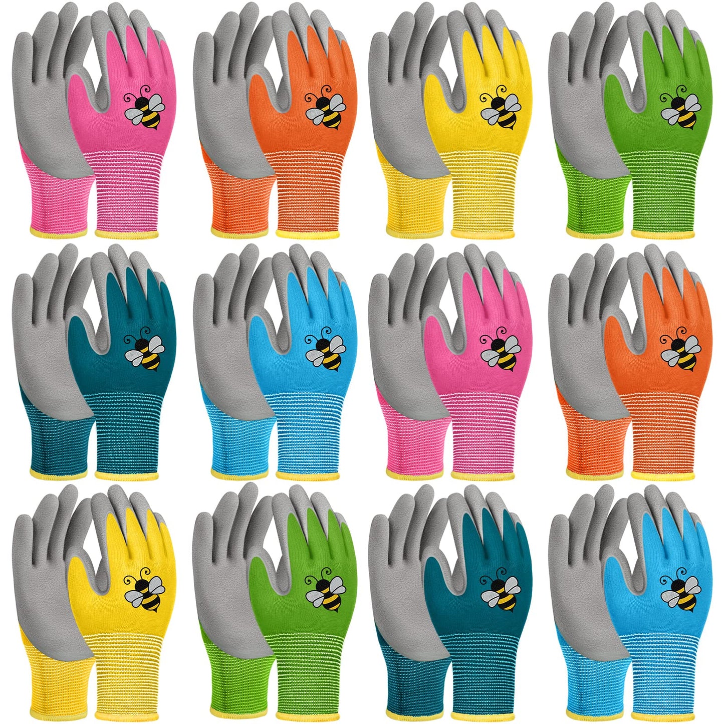 Yumoin 12 Pairs Kids Gardening Gloves Children Yard Work Glove Rubber Coated Garden Gloves for Girls Boys Toddlers Youth Outdoor (Medium (Age 6-8))