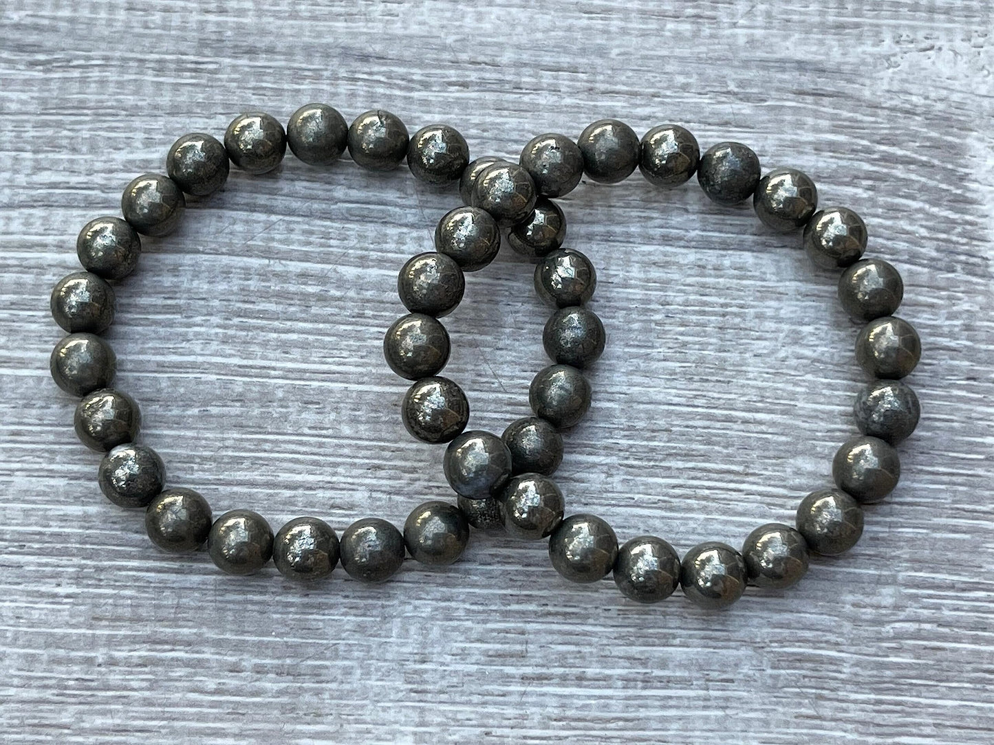 GAF TREASURES Pyrite Crystal Bead Bracelet 8mm, Genuine Pyrite Stretch Gemstone Bracelet, Healing Crystal Bracelet, Gift for Men & Women (1)