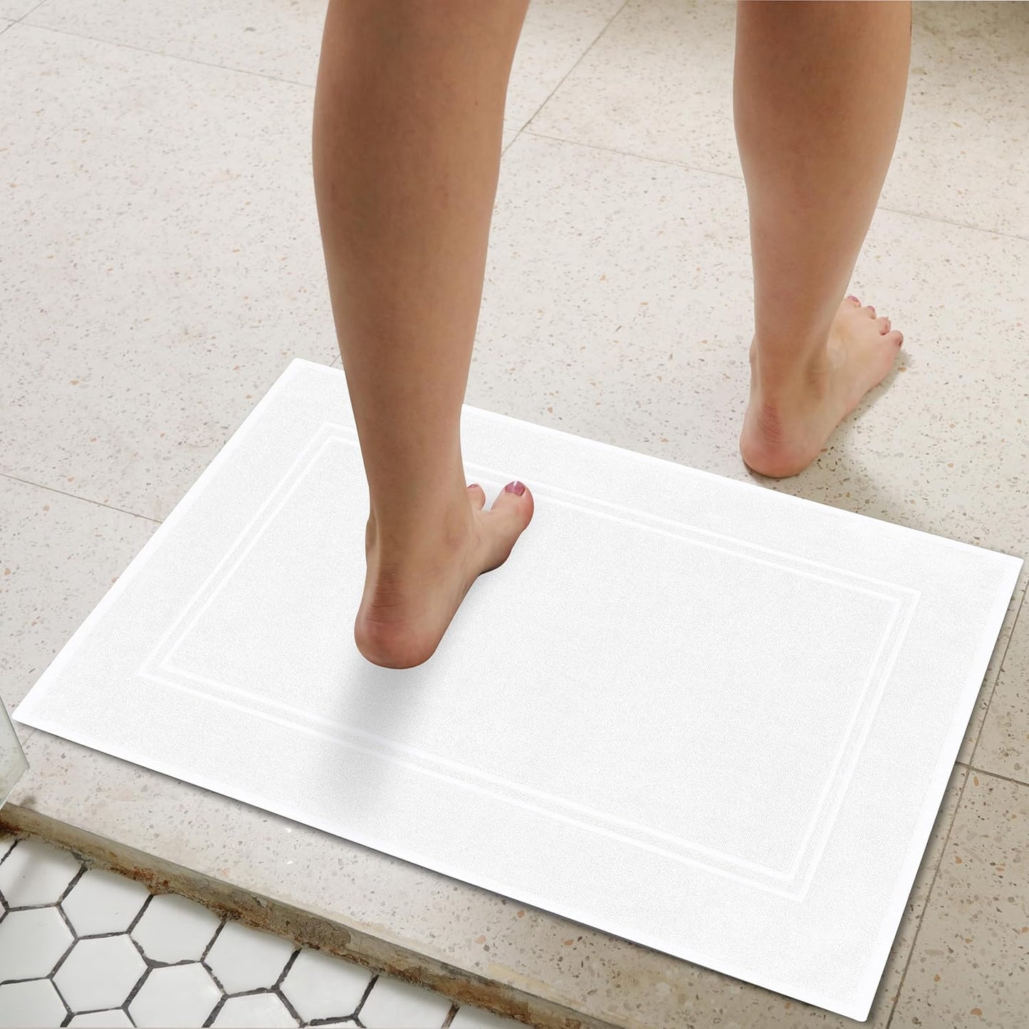 Tens Towels Pack of 2 Bath Mats 100% Cotton, 20 x 32 Inches, Super Absorbent, Hotel Quality Premium Floor Towels, Luxurious, Soft & Quick Dry, Not a Bathroom Rug, White