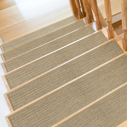 Stair Treads Non Slip for Wooden Steps Indoor 9" x 36" 15 Pack Extra Wide Stair Tread Carpet Stairs Runner, Step Pads with Reusable Adhesive for Dogs Kids Elders, Machine Washable, Beige