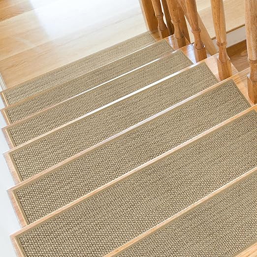 Stair Treads Non Slip for Wooden Steps Indoor 10" x 36" 15 Pack Extra Wide Stair Tread Carpet Stairs Runner, Step Pads with Reusable Adhesive for Dogs Kids Elders, Machine Washable, Beige