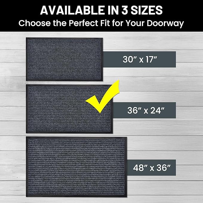 Sierra Concepts Front Door Mat Welcome Floor Mats - Entryway Indoor Outdoor Entrance Doormat, Patio, Porch, Muddy Shoe, Inside Outside Low Profile, 36x24 inches, 2-Pack Gray