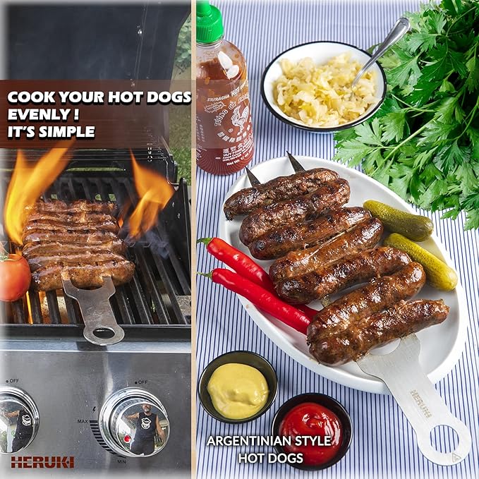 Double Skewers 14.4" Stainless Steel Heavy Duty Double Prong Skewers for BBQ Kabob Shawarma Meat Fish Chicken Accessories for Grill Master Arsenal Stocking Stuffers - 2 Units