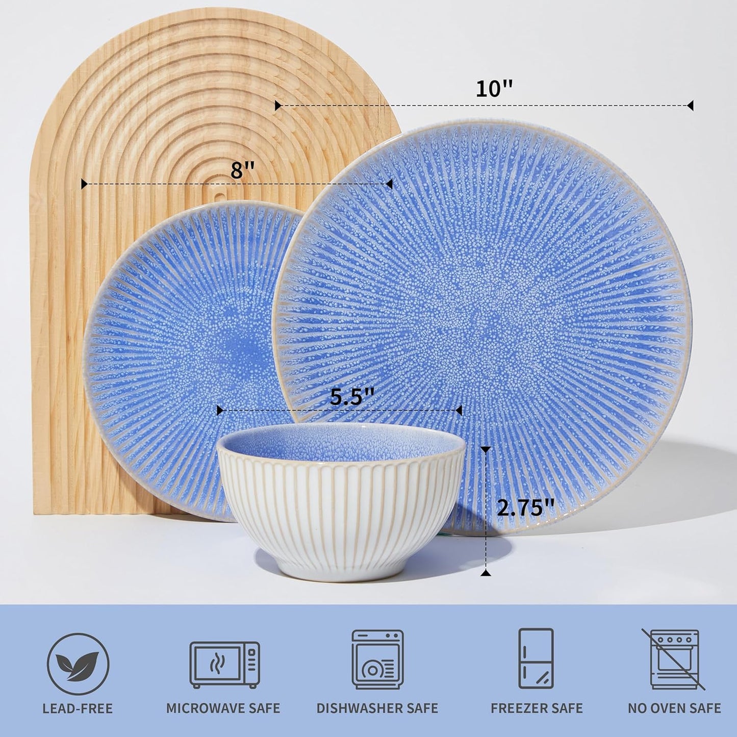 Ceramic Dinnerware Sets, Handmade Reactive Glaze Plates and Bowls Sets, Highly Chip and Crack Resistant Dish Set, Distinctive Granulated Surface Dishwasher & Microwave Safe Service for 4