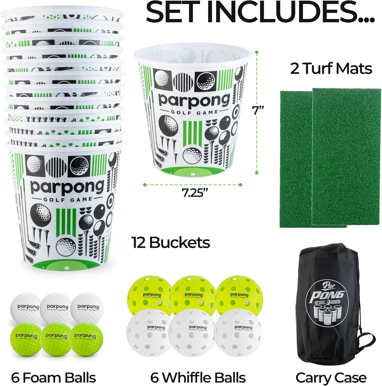 Par Pong Backyard Golf Chipping Game – Outdoor Golf Game with 12 Buckets, 2 Hitting Mats & Golf Balls – for Adults, Tailgating, BBQ, Parties & Gifts for Golfers.