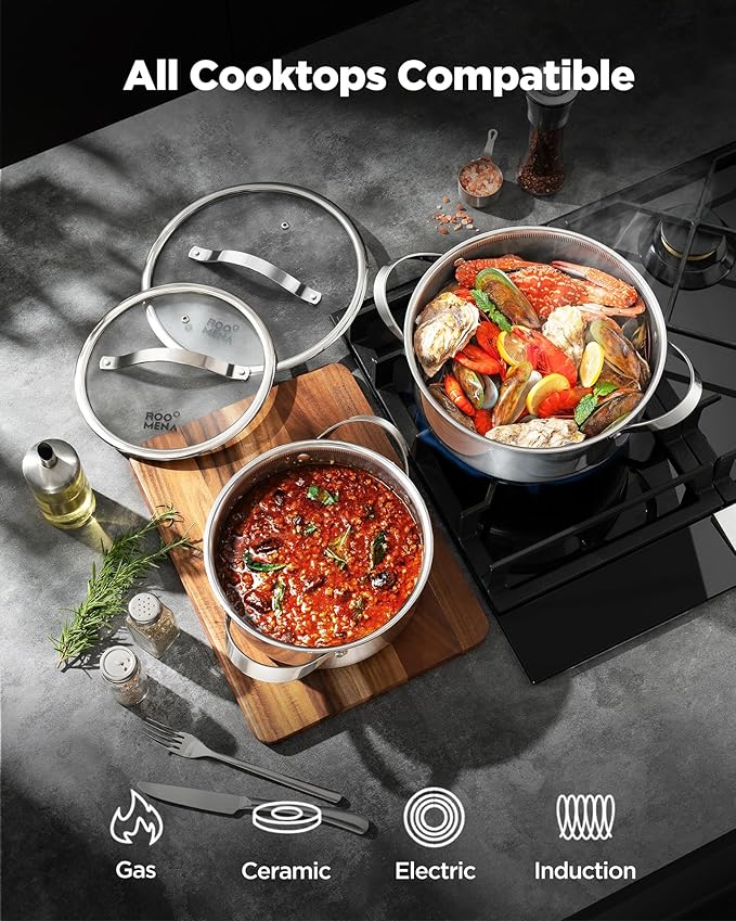 Saute Pan with Lid, Hybrid Ceramic Nonstick 12 Inch 5-Quart Tri-Ply Stainless Steel Everyday Pan, PFAS/PFOA/PTFE Free, Metal Utensil Safe, Dishwasher & Oven Safe, Induction Compatible