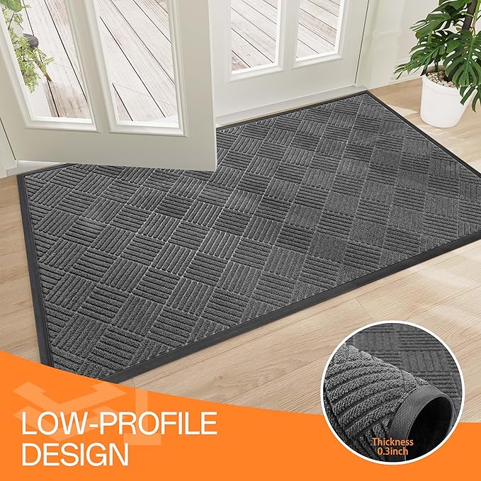 Indoor Outdoor Door Mat, 6’x 2' Doormat for Entryway, Rubber Backing Non Slip Front Door Mat Outside Entrance, Super Absorbent Commercial Floor Mat for Home Office, Gray