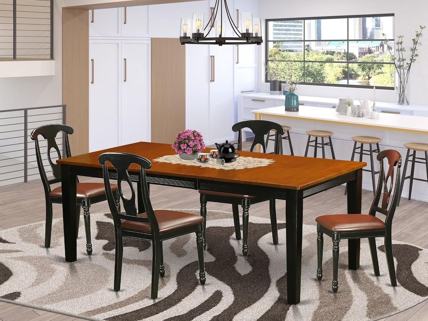 East West Furniture QUKE5-BCH-LC 5 Piece Dinette Set for 4 Includes a Rectangle Dining Room Table with Butterfly Leaf and 4 Faux Leather Kitchen Dining Chairs, 40x78 Inch, Black & Cherry