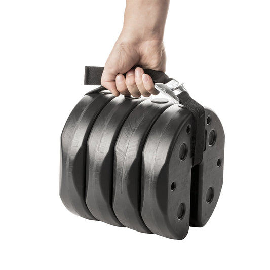 US Weight 40 Pound Canopy Weight Set of 4 and Carry Strap with No-Pinch Design - Easy Installation and Removal to Secure Tents, Canopies, and Umbrellas at Outdoor Events