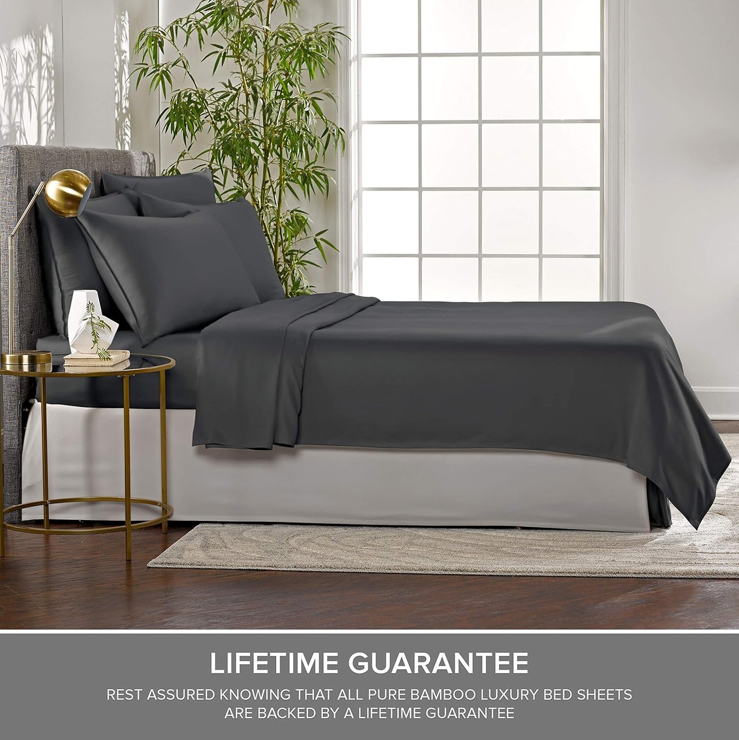 Split King Sheets by Pure Bamboo, Genuine 100% Organic Viscose Derived from Bamboo Bed Sheet Set, Soft & Cooling, Double Stitching *Not for Split Top (Split King, Charcoal)
