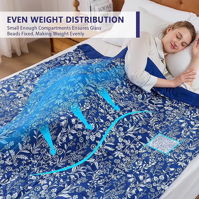 yescool Weighted Blanket for Adults (20 lbs, 60” x 80”, Indigo) Cooling Heavy Blanket for Sleeping Perfect for 190-210 lbs, Queen Size Breathable Blanket with Premium Glass Bead, Machine Washable