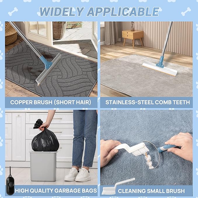 7 in 1 Carpet Rake for Pet Hair Removal with 51” Adjustable Pet Hair Removal Broom for Rugs, Mats and Couch