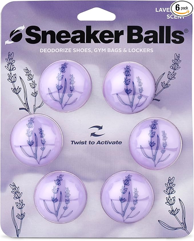 Sneaker Balls Odor-Fighting Shoe Fresheners, Eliminates Unpleasant Smells, Perfect For Sneakers, Gym Bags, Gear Bags, Drawers, Lockers, And More!, Lavender, 6 Pack
