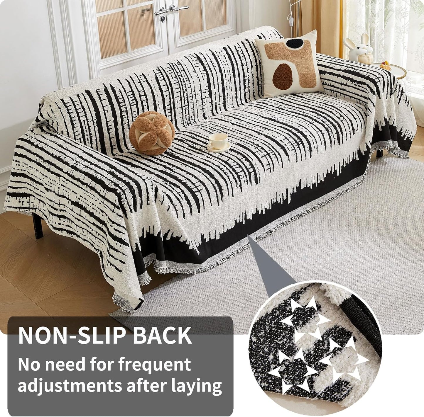 HAOMAIJIA Boho Sofa Covers Couch Covers for 3 Cushion Couch Sofa Pet Friendly Soft Thick Non Slip Couch Cover for Dogs Washable Sectional Couch Covers L Shape Furniture Protecto (XF-Black, 71"x118")