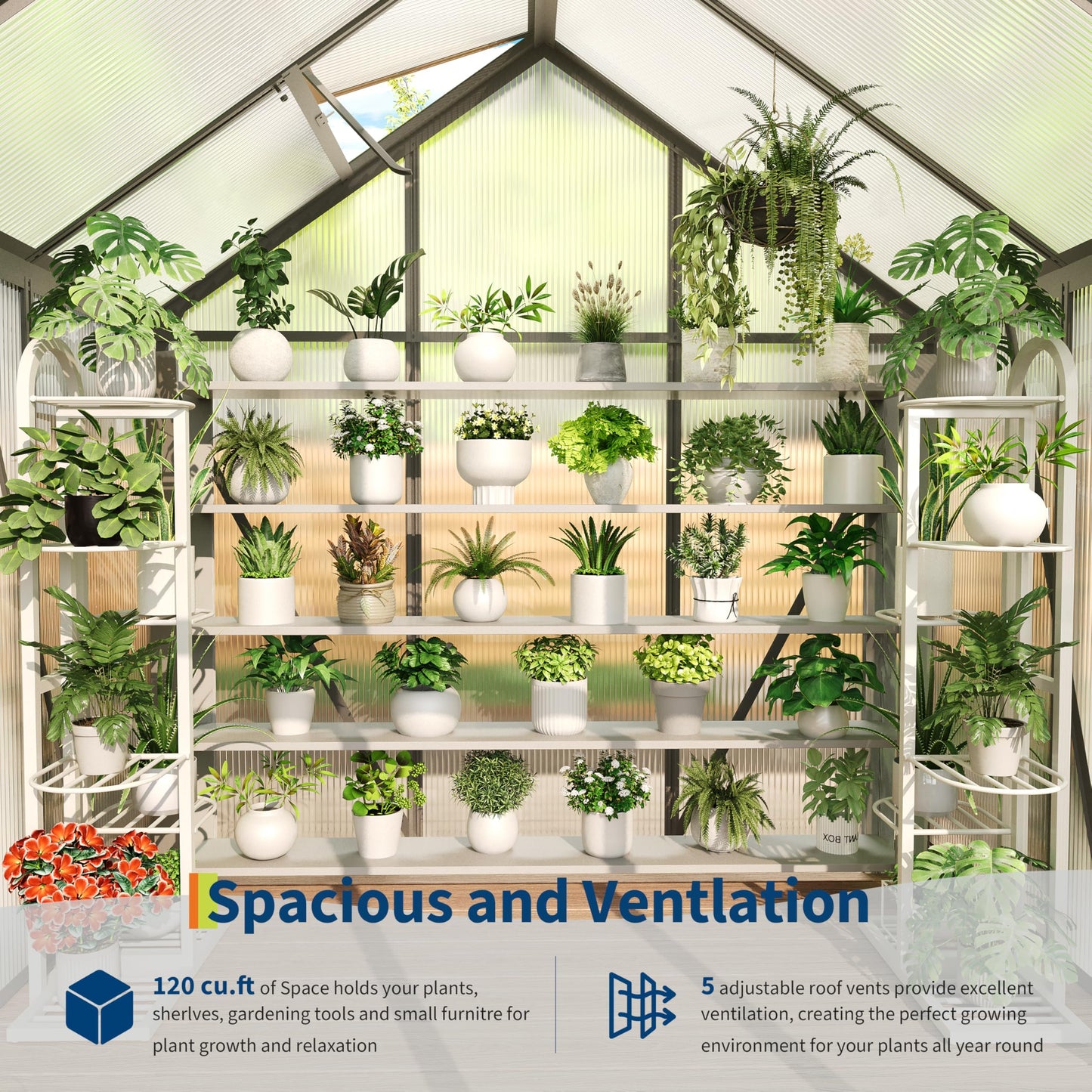 GarveeHome 6x4 FT Walk-in Polycarbonate Greenhouse - Heavy Duty Aluminum Frame with Base Kit, 4mm Double-Wall UV Protected Panels, 5-Position Adjustable Roof Vent & Sliding Door, Winter Plant House