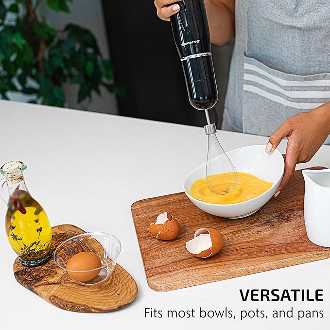 OVENTE Immersion Hand Blender Set, 300W Corded Electric Handheld Stick Mixer, 2 Mixing Speeds with Stainless Steel Blades, Egg Whisk, Beaker & BPA-Free Food Chopper, Black HS565B