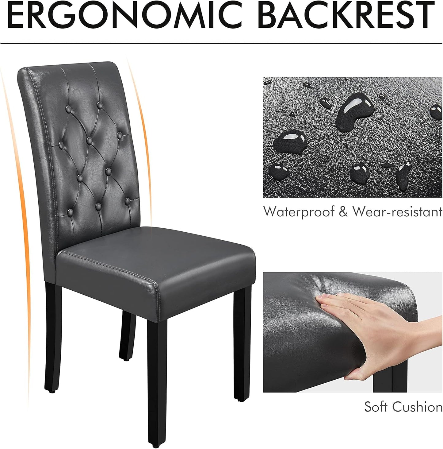 Yaheetech Dining Chairs Set of 4 Modern Style Faux Leather Dining Room Chairs with Solid Wood Legs and Button Tufted Padded for Home Kitchen, Gray