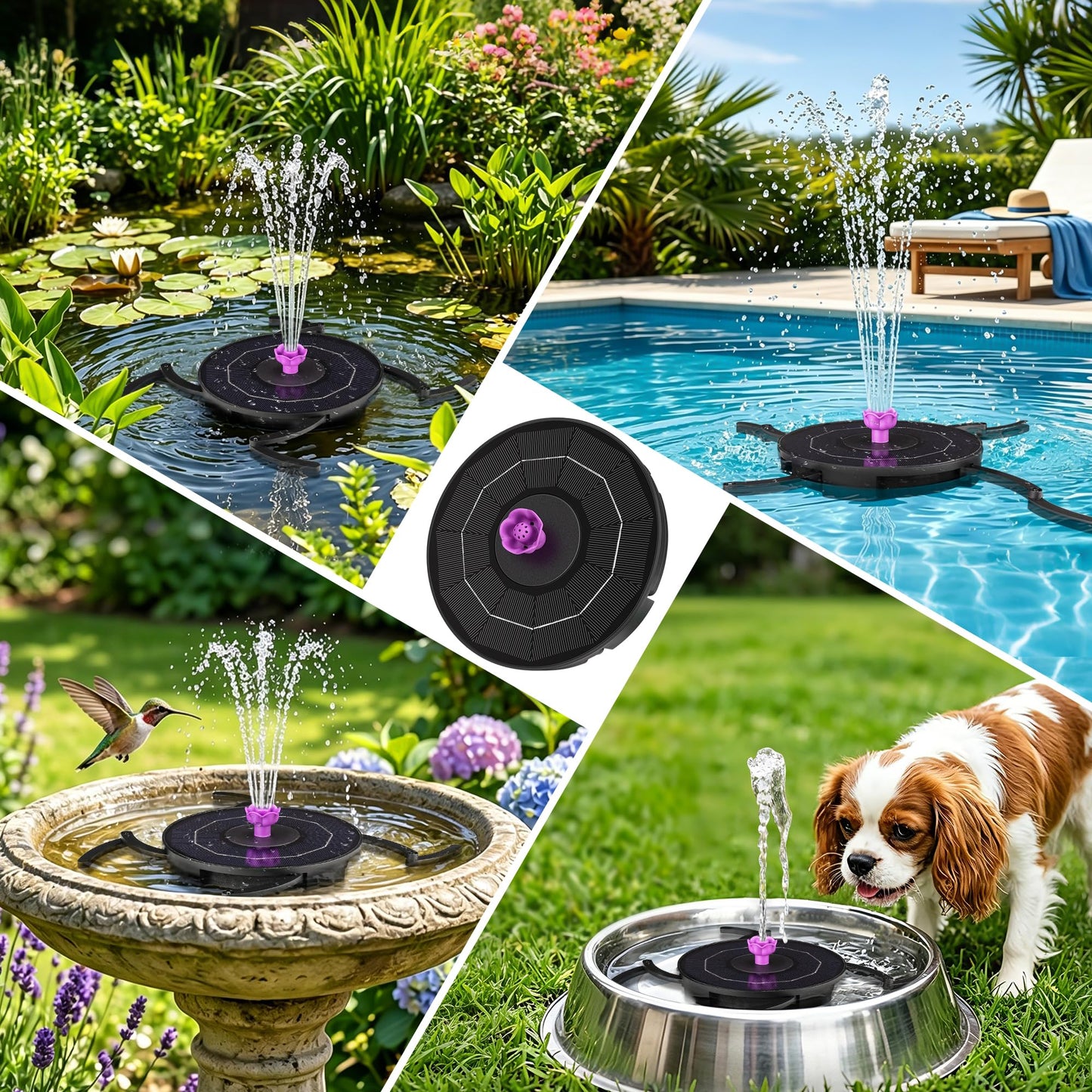 VOROSY Solar Powerd Fountain, Works in Cloudy with 2000mAh Battery Backup, Solar Bird Bath Fountain with 4 Adjustment Rods, 7 Nozzles, Outdoor Water Fountain for Brid Bath, Garden, Pool, Pond