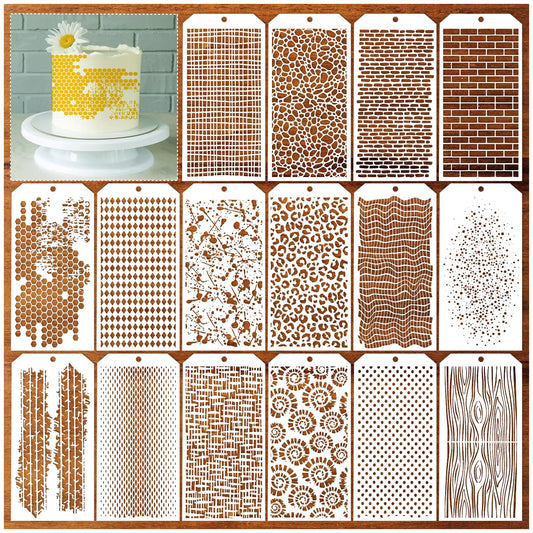16 Pieces Stencils for Painting, Abstract Texture Stencils Crafts Reusable Layering Stencil Brick Shoe Pattern Templates for Drawing Card Making Canvas Furniture Paper