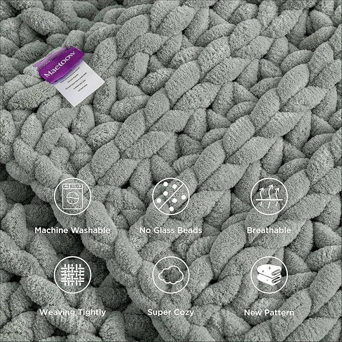 Maetoow Handmade 20 lb Soft Knitted Weighted Blanket, 60 x 80 in Breathable Chunky Knit Gravity Blanket Throw, Home Decor for Sofa Couch Bed, Sage Green