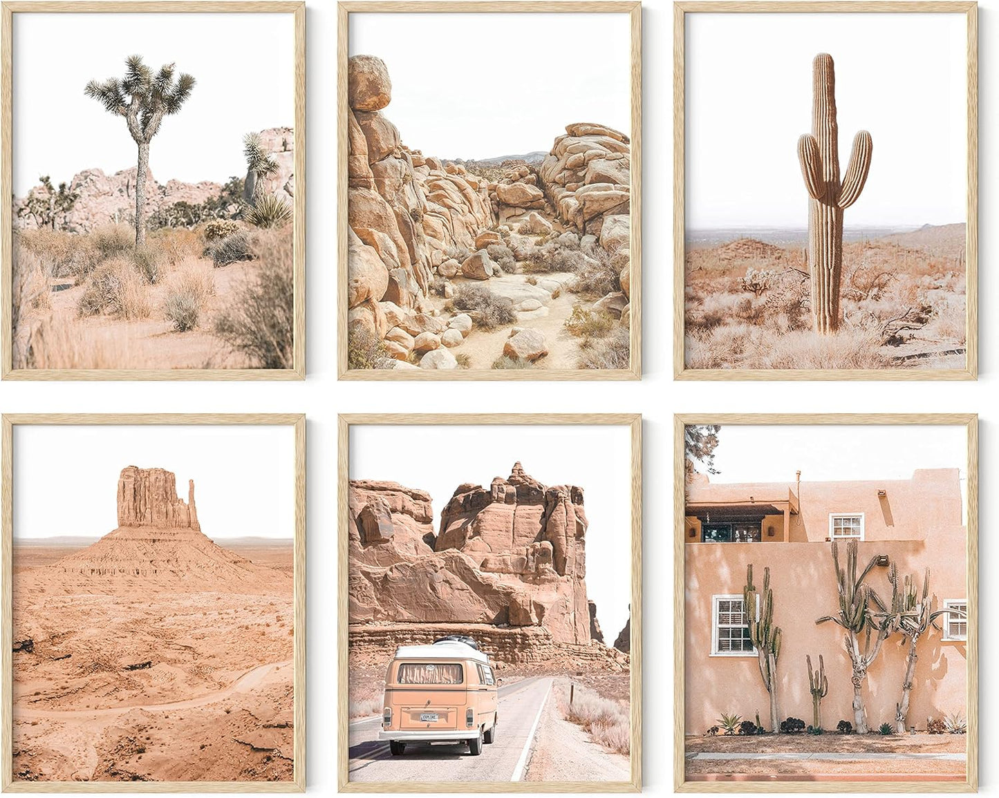 HAUS AND HUES Desert Succulent Wall Art – Set of 6 Botanical Cactus Prints, Cactus and Nature Art Decor, Kitchen Wall Prints (Beige Frame, 11x14)