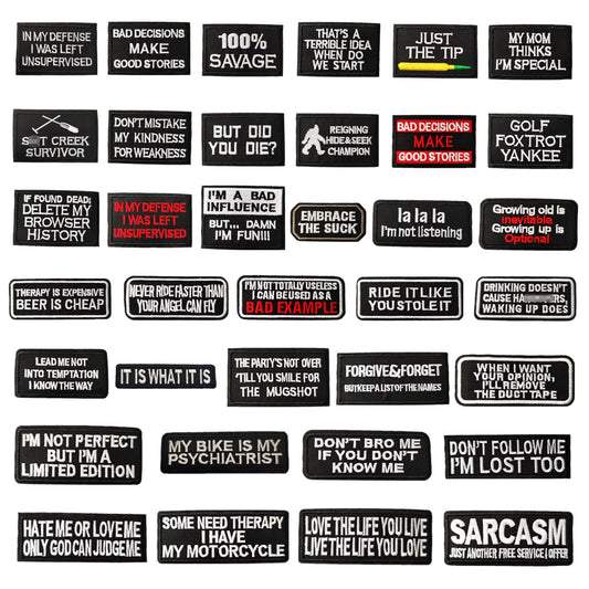 CDzyzh Iron On Patch,Funny Phrases Slogan Letter Sew on/Iron on Word Embroidered Patches for Motorcycle Biker Vest Jackets Backpacks Jeans Hat Clothing Bag Gear,Uniform 36pcs