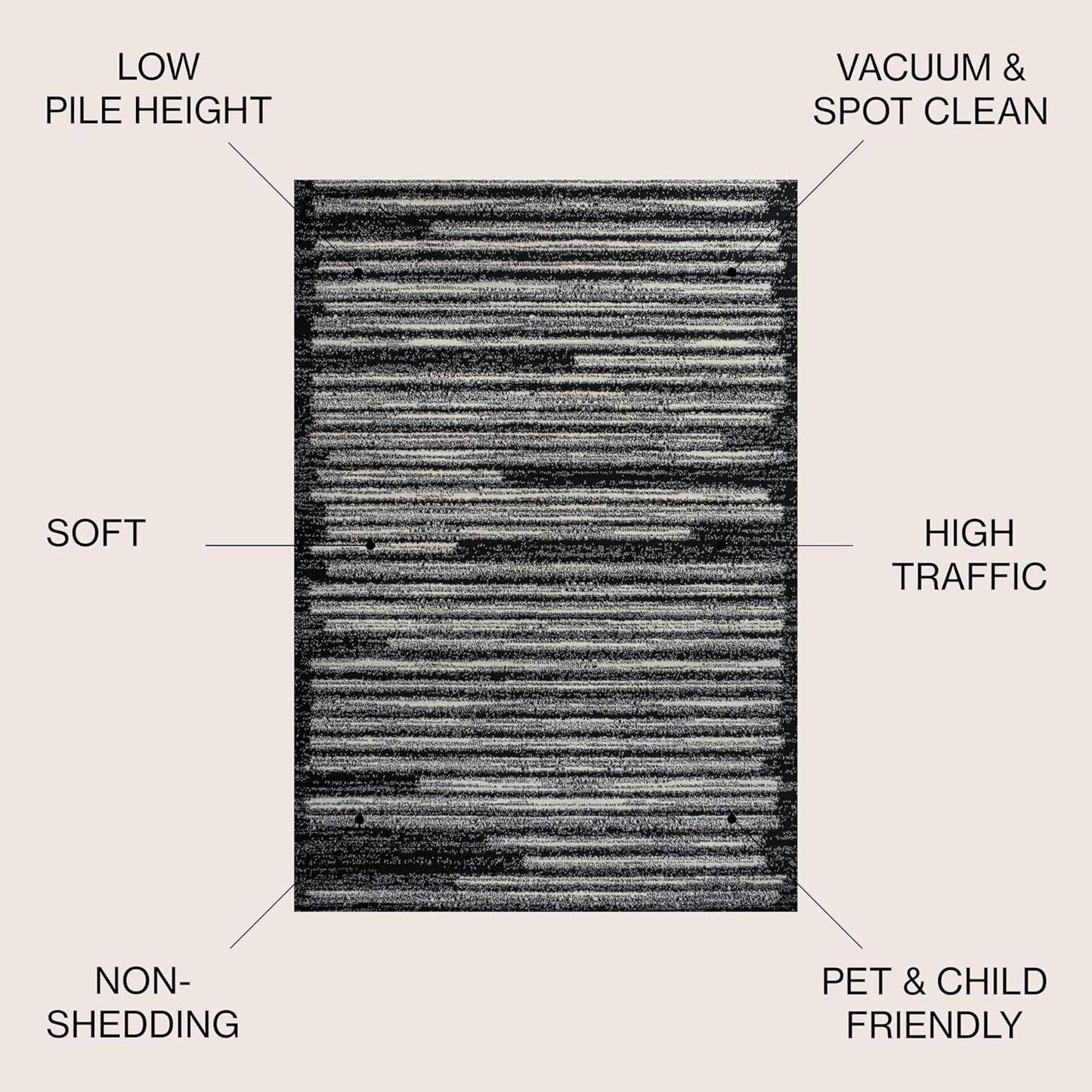 JONATHAN Y Khalil Modern Berber Stripe Black/Cream Indoor Area Rug, 4x6, Contemporary, Bohemian, Easy-Cleaning for Living Room, Bedroom, Kitchen, Pet Friendly, Non-Shedding (MOH207F-4)
