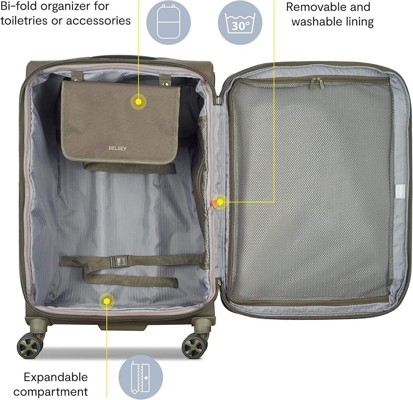 DELSEY PARIS Helium DLX Softside Expandable Luggage with Spinner Wheels, Navy Blue, Checked-Medium 25 Inch