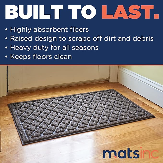 MATSINC Artisan Entry Front Door Mat - Rubber Back Indoor or Outdoor Entry Rug with Quadra Foil Design, Water Absorbing Rug, Made in The USA, 18" x 30", Walnut