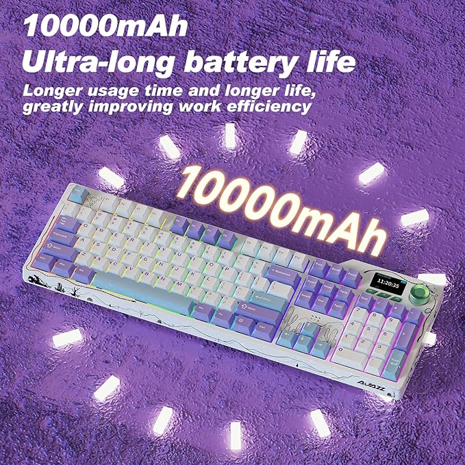 Ajazz AK35I V4 Customizable Wireless Gaming Mechanical Keyboard, Wired/Wireless 2.4G/BT, Gasket Structure, 10000mAh Battery, Full-Color RGB, 1.14-inch Color Screen, Knob, Multi-Function Keys.