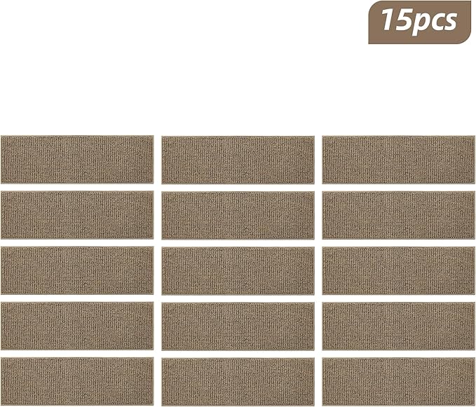 BEQHAUSE Stair Treads for Wooden Steps 28inX9in, Carpet Stair Treads Non Slip Indoor, Machine Washable Stair Runners for Kids Elders and Pets, Carpet for Stair Rugs Mat, TPE Backing, 15pcs, Taupe